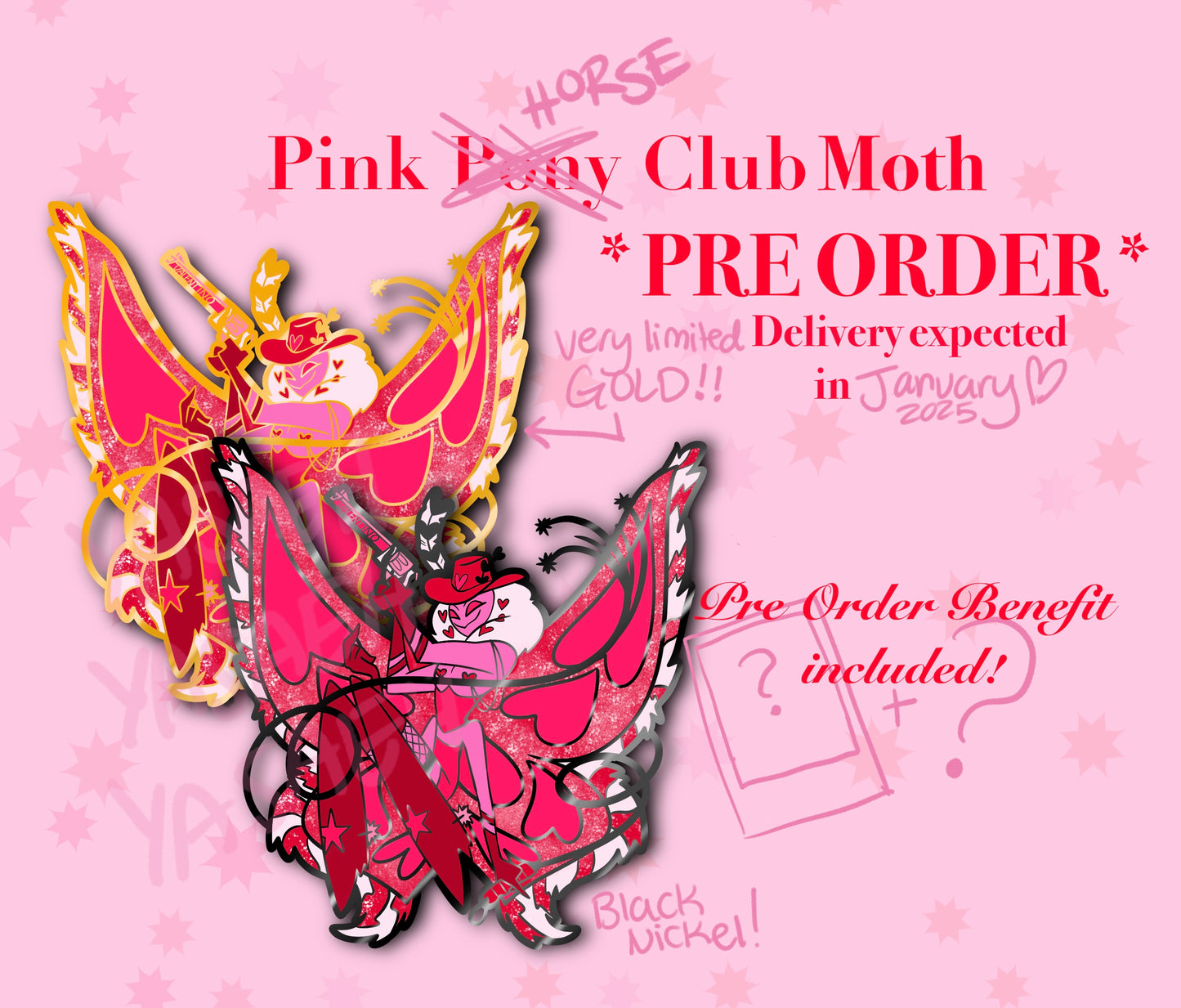 Pink Horse Club Moth Enamel Pin PRE ORDER