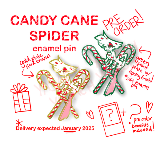 Candy Cane Spider Enamel Pin PRE ORDER