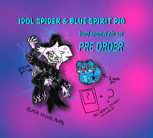 IDOL SPIDER & BLUE SPIRIT PIG Hard Enamel Pin Set PRE ORDER