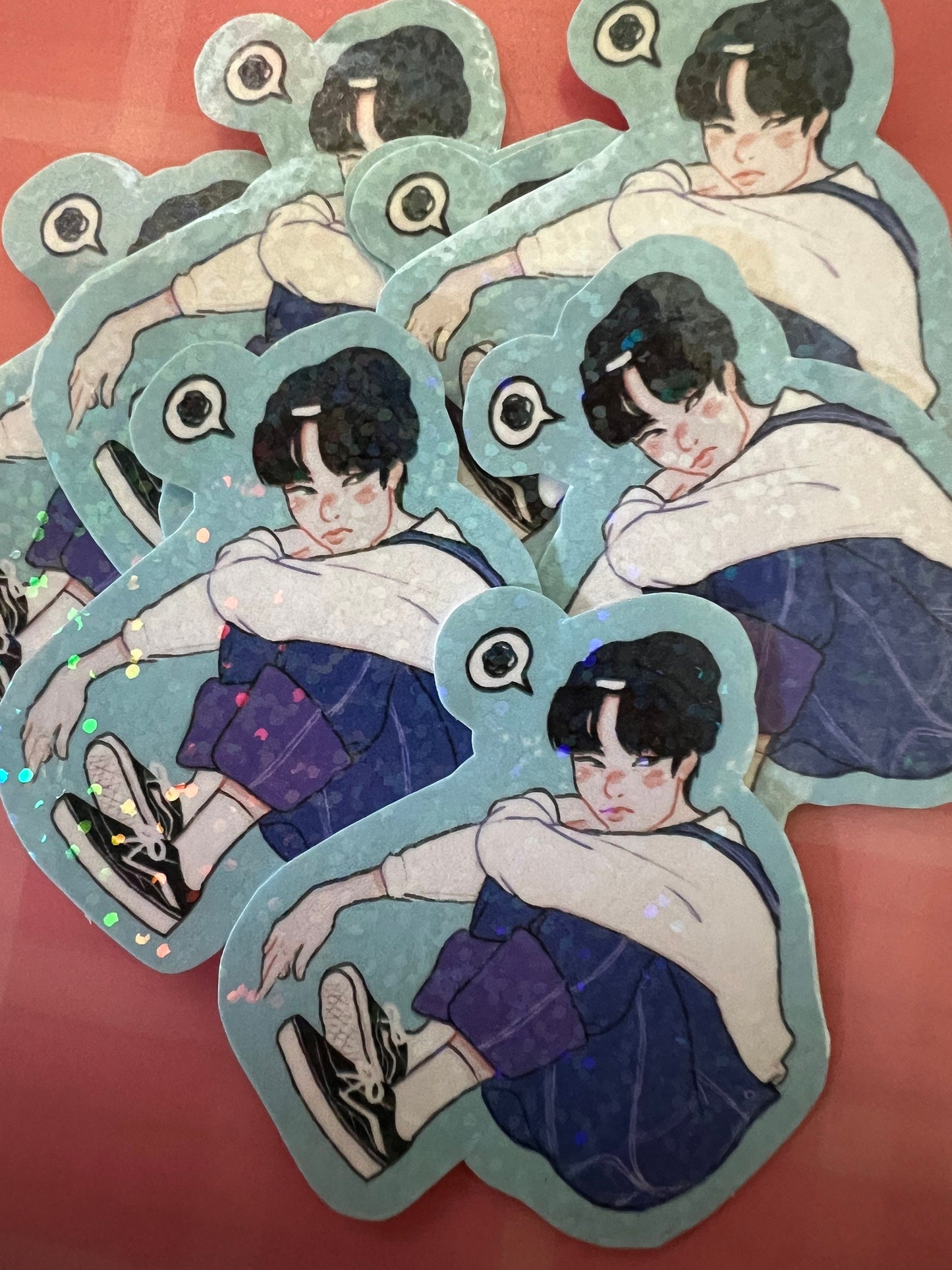 holographic dots sticker ~ grumpy maknae innie (hand-cut)