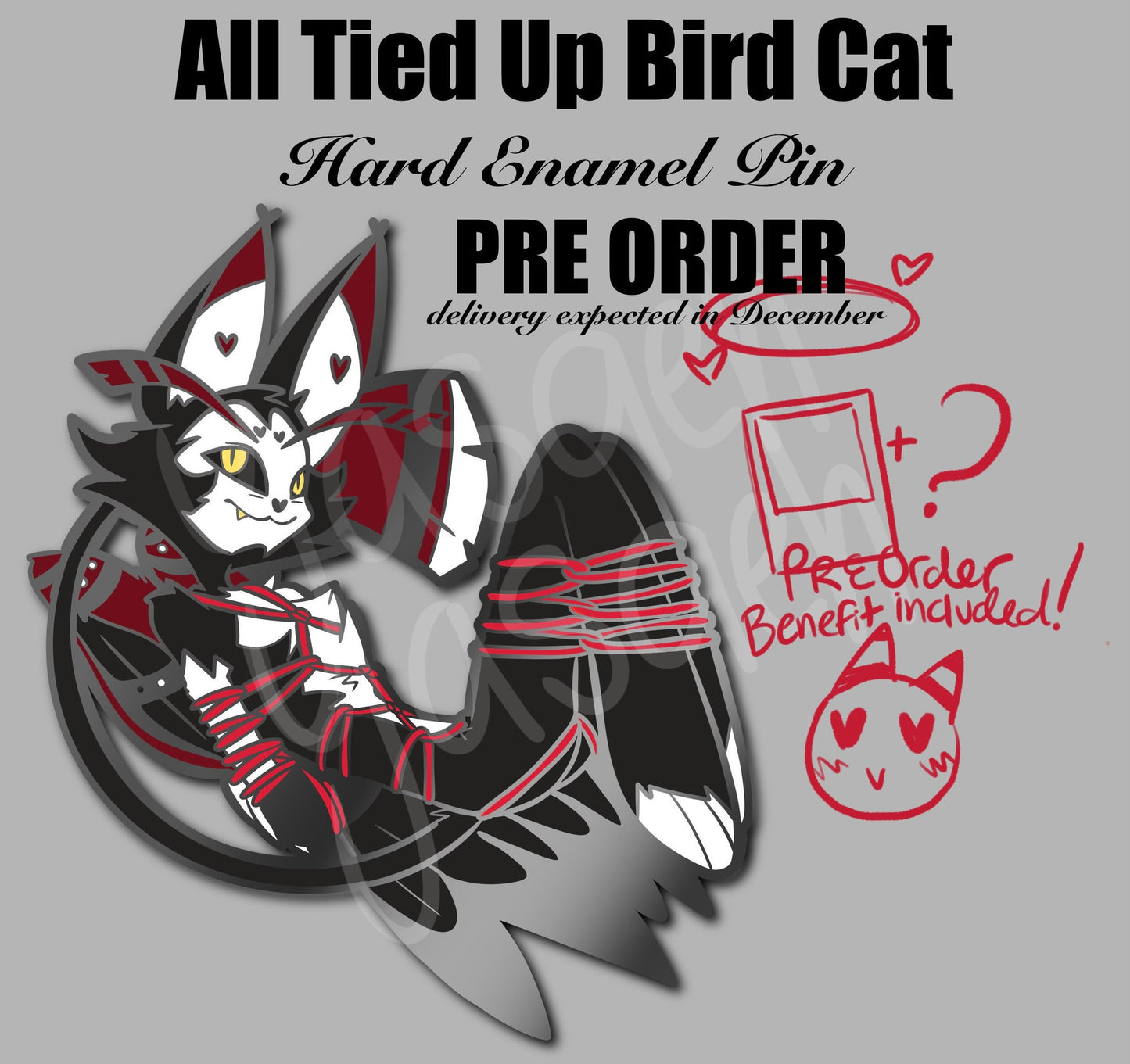 All Tied Up Bird Cat Enamel Pin PRE ORDER